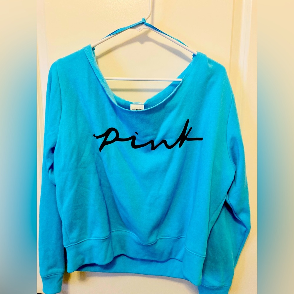 LOTUS BOSS SHINE: New WOT PINK off shoulder aqua sweatshirt
